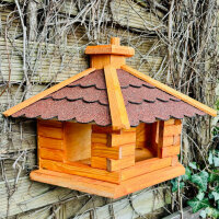 DARLUX Wand Vogelfutterhaus XL Vogelhaus Holz Futterstelle Hängend Braun, Rot Vogelfutterhaus Wetterfest