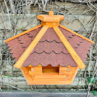 DARLUX Wand Vogelfutterhaus XL Vogelhaus Holz Futterstelle Hängend Braun, Rot Vogelfutterhaus Wetterfest
