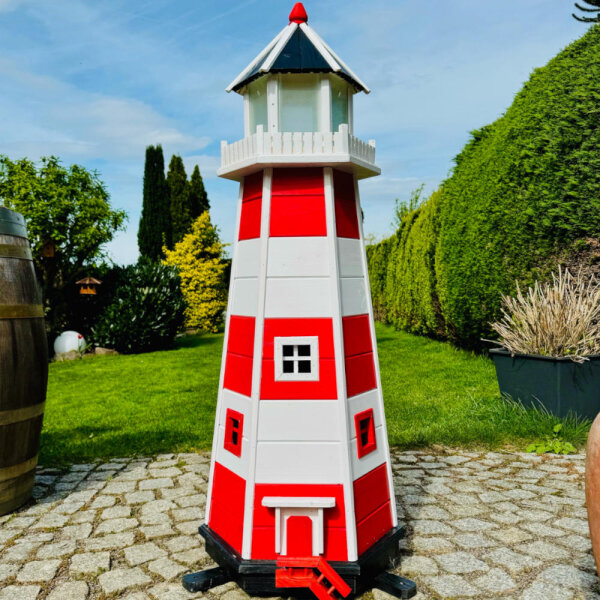 Deko-Shop-Hannusch XXL Leuchtturm – 1,40 M Hoch, Aus Holz, Mit LED-Beleuchtung, Wetterfest, Für Garten & Terrasse
