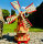 DARLUX Sechseck Doppelstock-Garten-Windmühle aus Holz Natur/ Rot Höhe 93 cm