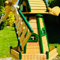 DARLUX Sechseck Doppelstock-Garten-Windmühle aus Holz Natur/ Grün Höhe 93 cm