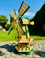 DARLUX Sechseck Doppelstock-Garten-Windmühle aus Holz Natur/ Grün Höhe 93 cm