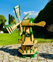 DARLUX Sechseck Doppelstock-Garten-Windmühle aus Holz Natur/ Grün Höhe 93 cm