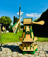 DARLUX Sechseck Doppelstock-Garten-Windmühle aus Holz Natur/ Grün Höhe 93 cm