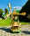 DARLUX Sechseck Doppelstock-Garten-Windmühle aus Holz Natur/ Grün Höhe 93 cm