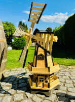 DARLUX Sechseck Doppelstock-Garten-Windmühle aus Holz Natur/ Schwarz H= 93 cm