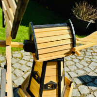 DARLUX Sechseck Doppelstock-Garten-Windmühle aus Holz Natur/ Schwarz H= 93 cm
