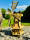 DARLUX Sechseck Doppelstock-Garten-Windmühle aus Holz Natur/ Schwarz H= 93 cm