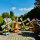 DARLUX Sechseck Doppelstock-Garten-Holz-Windmühle Natur/ Blau, Grün, Rot, Schwarz H= 93 cm