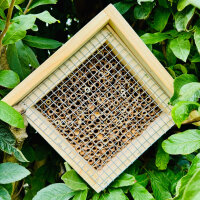 DARLUX Garten Holz Insektenhotel L Wildbienen-Nisthilfe Rechteckiges Insektenhaus Naturbelassen mit Schutzgitter
