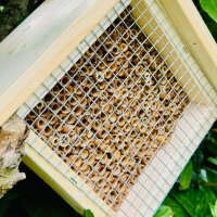 DARLUX Garten Holz Insektenhotel L Wildbienen-Nisthilfe Rechteckiges Insektenhaus Naturbelassen mit Schutzgitter