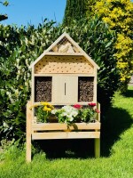 DARLUX Holz Insektenhotel XL Wildbienen Nisthilfe Insektenhaus Blumenkasten