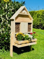DARLUX Holz Insektenhotel XL Wildbienen Nisthilfe Insektenhaus Blumenkasten