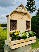 DARLUX Holz Insektenhotel XL Wildbienen Nisthilfe Insektenhaus Blumenkasten