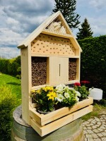 DARLUX Holz Insektenhotel XL Wildbienen Nisthilfe Insektenhaus Blumenkasten