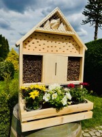 DARLUX Holz Insektenhotel XL Wildbienen Nisthilfe Insektenhaus Blumenkasten