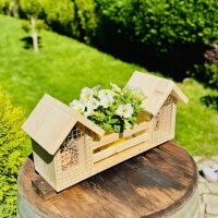 DARLUX Holz Insektenhotel L Wildbienen Nisthilfe Insektenhaus Blumenkasten Natur