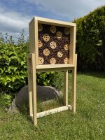 DARLUX Garten Holz Insektenhotel Wildbienen-Nisthilfe Rechteckiges Insektenhaus Naturbelassen mit Ständer