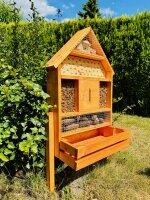 DARLUX Holz Insektenhotel XL Wildbienen Insektenhaus Blumenkasten Braun Holz