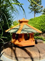 DARLUX Vogelfutterhaus I Futterstelle I Sechseck Vogelhaus I aus Holz I Braun/ Grün I Garten I Vogelfutterhaus I Wetterfest
