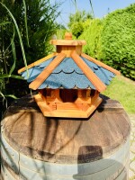 DARLUX Vogelfutterhaus I Futterstelle I Sechseck Vogelhaus I aus Holz I Braun/ Blau I Garten I Vogelfutterhaus I Wetterfest