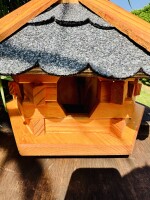 DARLUX Vogelfutterhaus I Futterstelle I Sechseck Vogelhaus I aus Holz I Braun/Schwarz IGarten I Vogelfutterhaus I Wetterfest