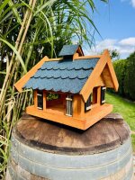 DARLUX Rechteckiges Vogel Futter Haus  Futterstelle Holz Vogelhaus Braun / Blau
