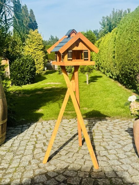 DARLUX Rechteckiges Vogel Futter Haus Holz Vogelhaus + Ständer Braun / Blau