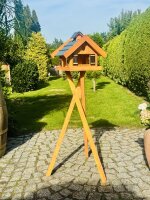 DARLUX Rechteckiges Vogel Futter Haus Holz Vogelhaus + Ständer Braun / Blau