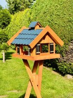 DARLUX Rechteckiges Vogel Futter Haus Holz Vogelhaus + Ständer Braun / Blau