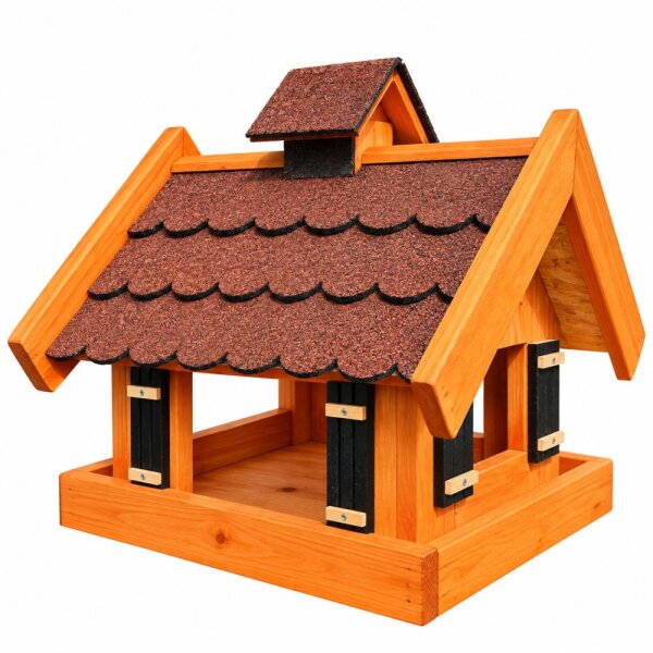 DARLUX Rechteckiges Vogel Futter Haus  Futterstelle Holz Vogelhaus Braun / Rot