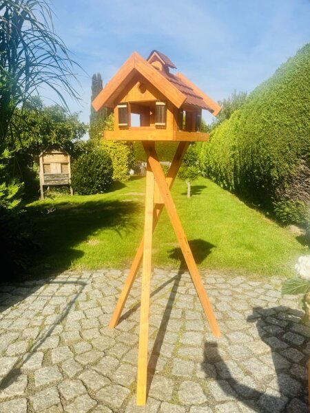DARLUX Rechteckiges Vogel Futter Haus Holz Vogelhaus + Ständer Braun / Rot