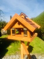 DARLUX Rechteckiges Vogel Futter Haus Holz Vogelhaus + Ständer Braun / Rot
